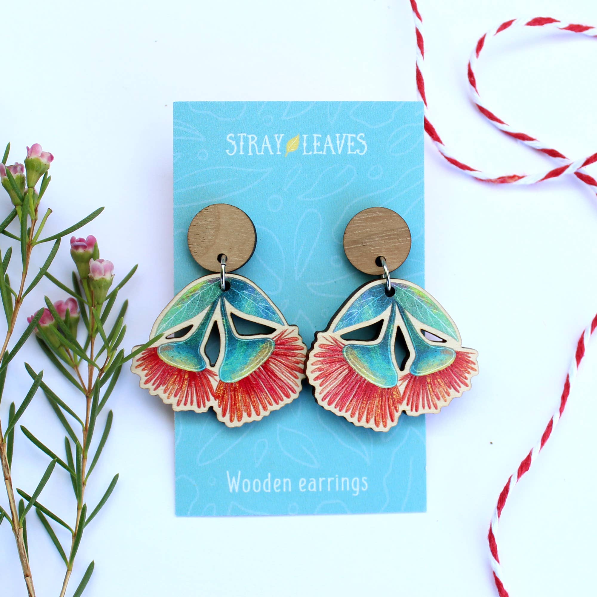 Stray Leaves - Wholesale Dangle earrings - Australian red gum blossom wooden statement earrings2