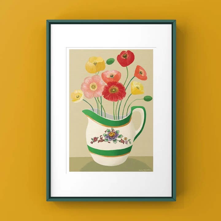 Poppies in Green Jug Print for wholesale by Susie Hamilton Art