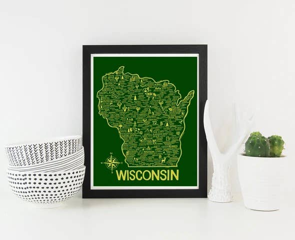Whereabouts Shop - Wholesale Art Print - Wisconsin Map Green2