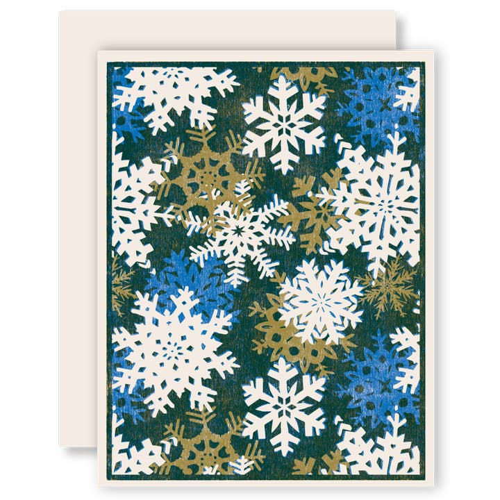 Letterpress-Karte mit Schneeflocken (Blau) für den Großhandel von Heartell Press