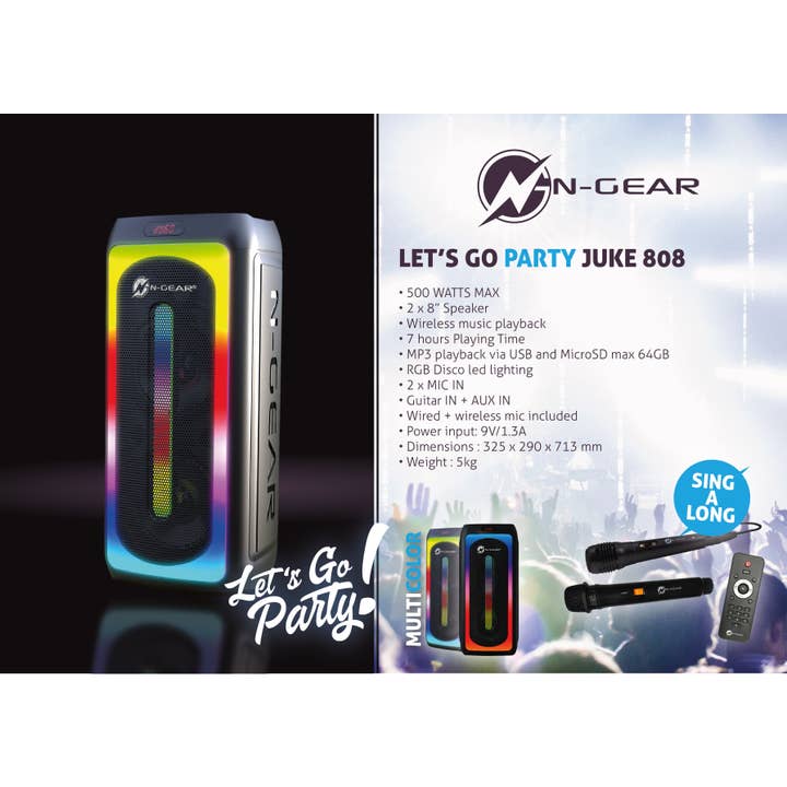 N-GEAR - Wholesale Luidsprekers/speakers - N-Gear LGP Juke 808 Bluetooth-karaoke-luidspreker, 2 x microfoon1