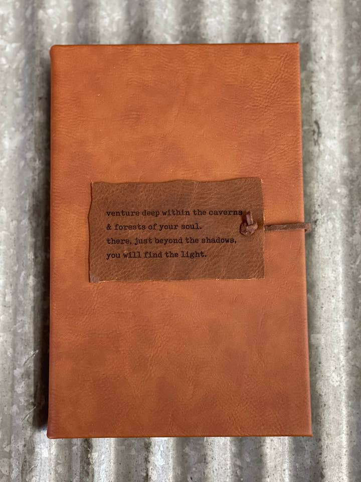 Salvaged Leather Journal - "Caverns & Forests" Engraving for wholesale by Jus Sayin'