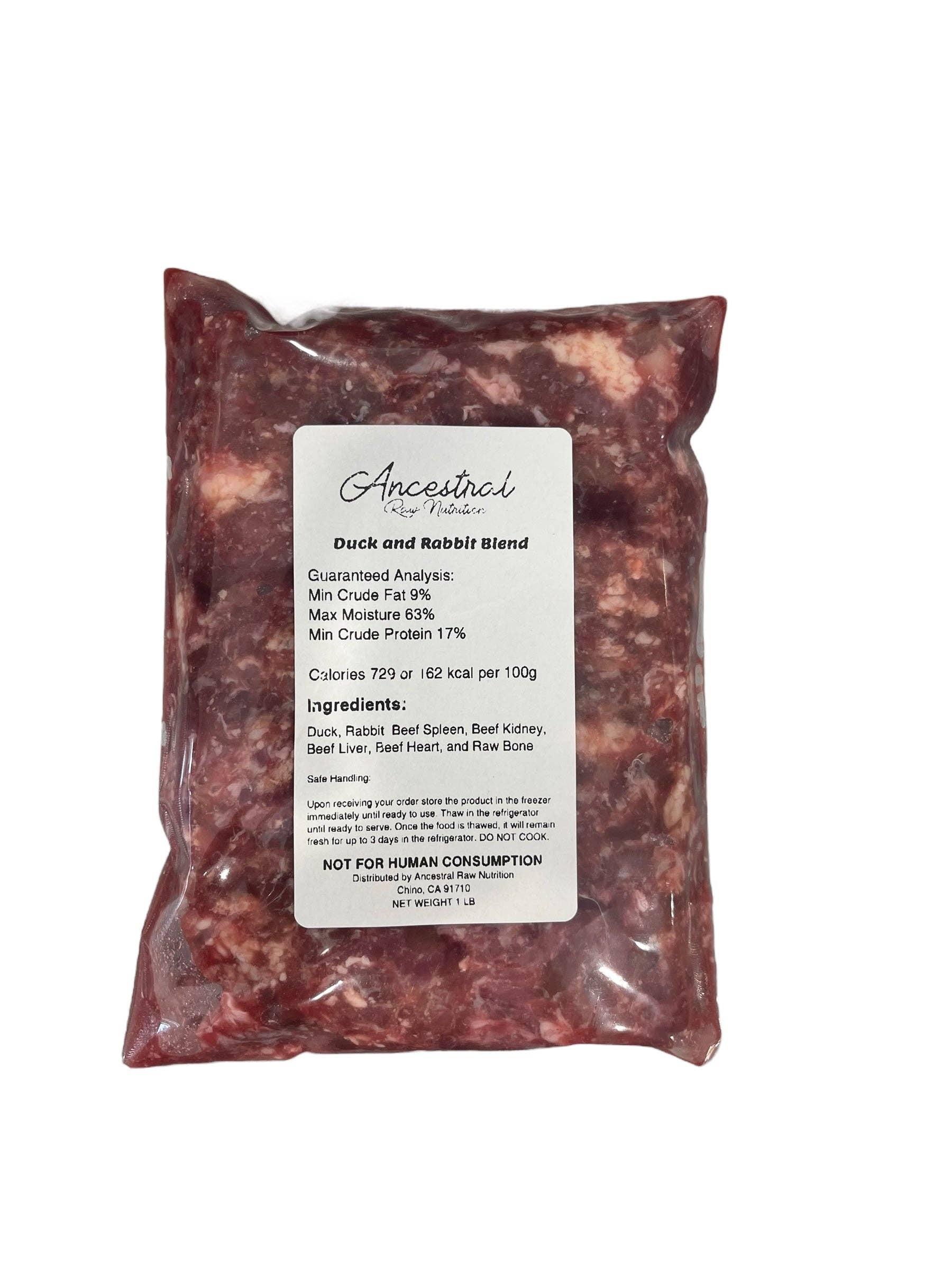 Ancestral Raw Nutrition - Wholesale Pet Food - Dog - Duck and Rabbit Blend 1 Lb Pack1