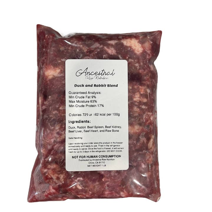 Ancestral Raw Nutrition - Wholesale Pet Food - Dog - Duck and Rabbit Blend 1 Lb Pack1