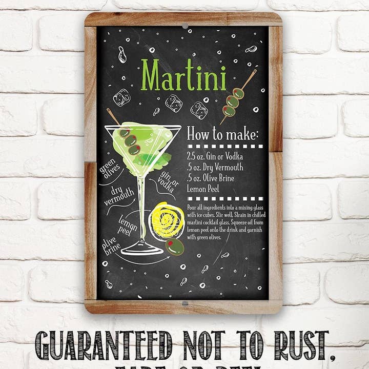 Lone Star Art - Wholesale Sign - Martini Bar Recipe - Metal Sign