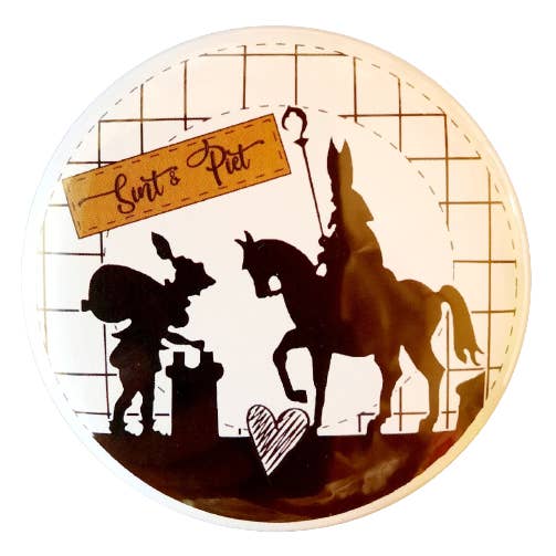 Magneet 75mm met sinterklaas en zwartepiet. voor wholesale door Marlijnpoppendijn