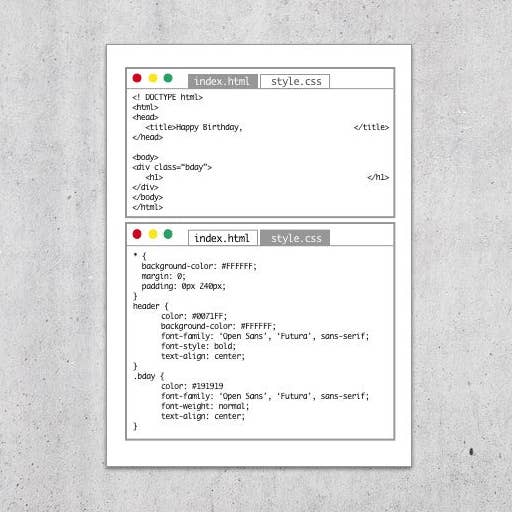 Happy Birthday HTML CSS Markup Development Code Card for wholesale by A Tangible Thought