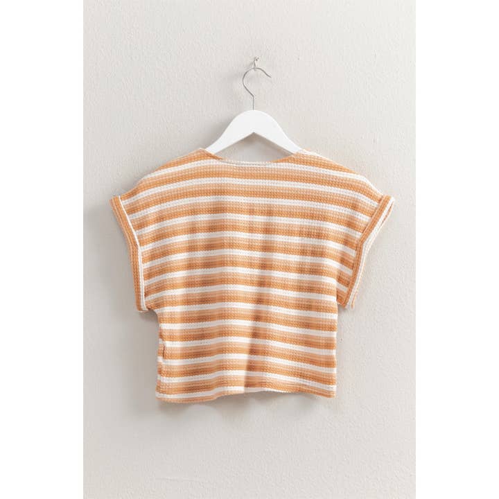 HYFVE - Wholesale Shirt - Women's - HF25C269-Striped Short Sleeve Crop Knit Top
