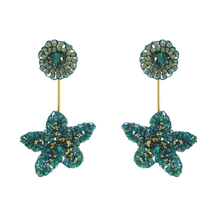 Teal Mix Sea Star Dangle Handmade Crochet Earrings for wholesale by Lavish By Tricia Milaneze