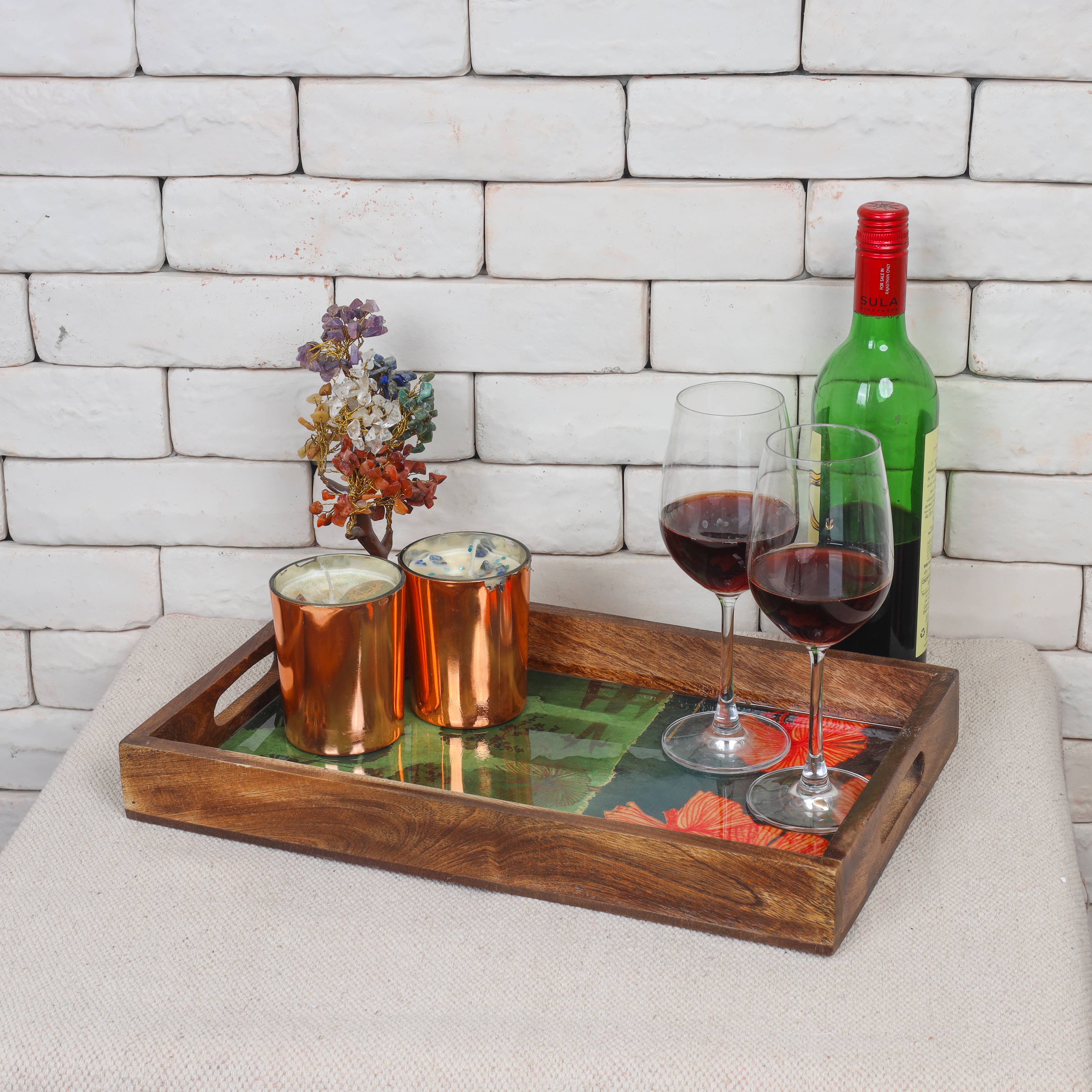 Tiramisu – Bandeja decorativa por atacado – Conjunto de 3 Bandejas Decorativas de Resina e Madeira com Estampa Spring Bloom1