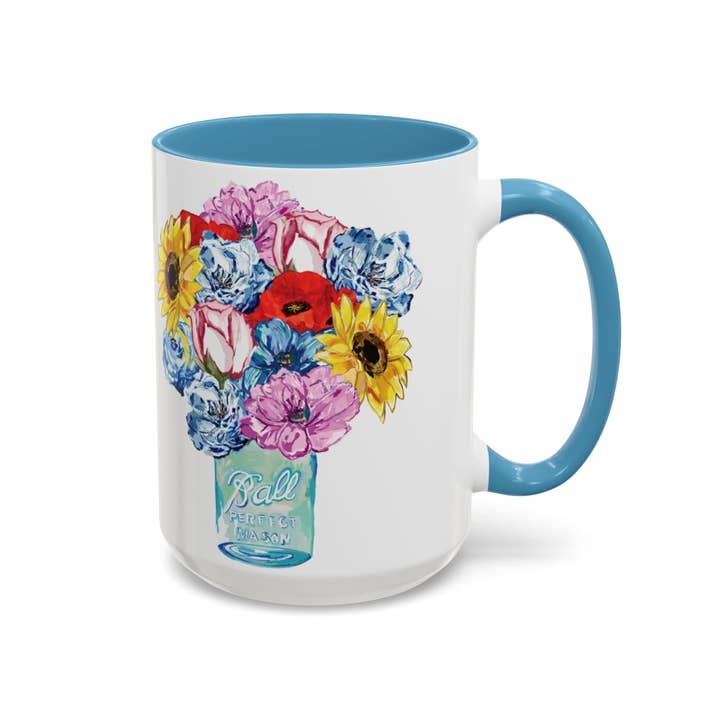 Blue Cava - Wholesale Coffee Mug - Spring Floral Mason Jar Two Tone Ceramic Mug - 11 oz & 15 oz23