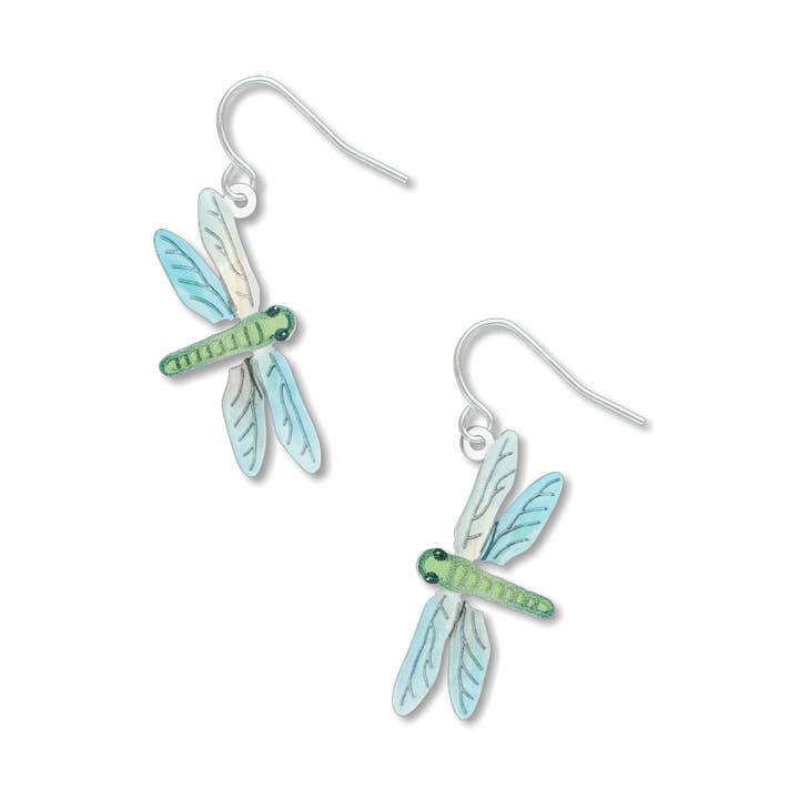 Dragonfly Earrings, Green, MADE in USA for wholesale by David Howell and Company