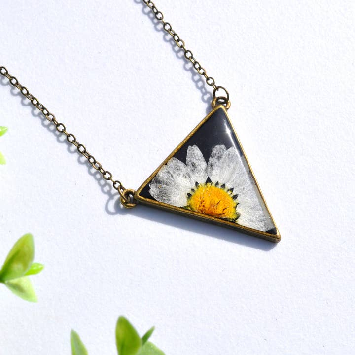 Pressed Flower Triangle Necklace for wholesale by My Beverly Jewelry