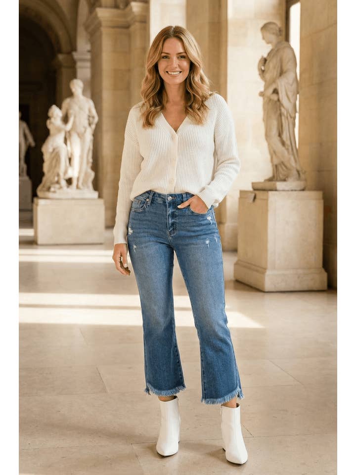 ARTEMIS VINTAGE - Vendita all'ingrosso Jeans - Donna - JEANS A ZAMPA CORTI CON CORSETTO IN TESSUTO ECOLOGICO