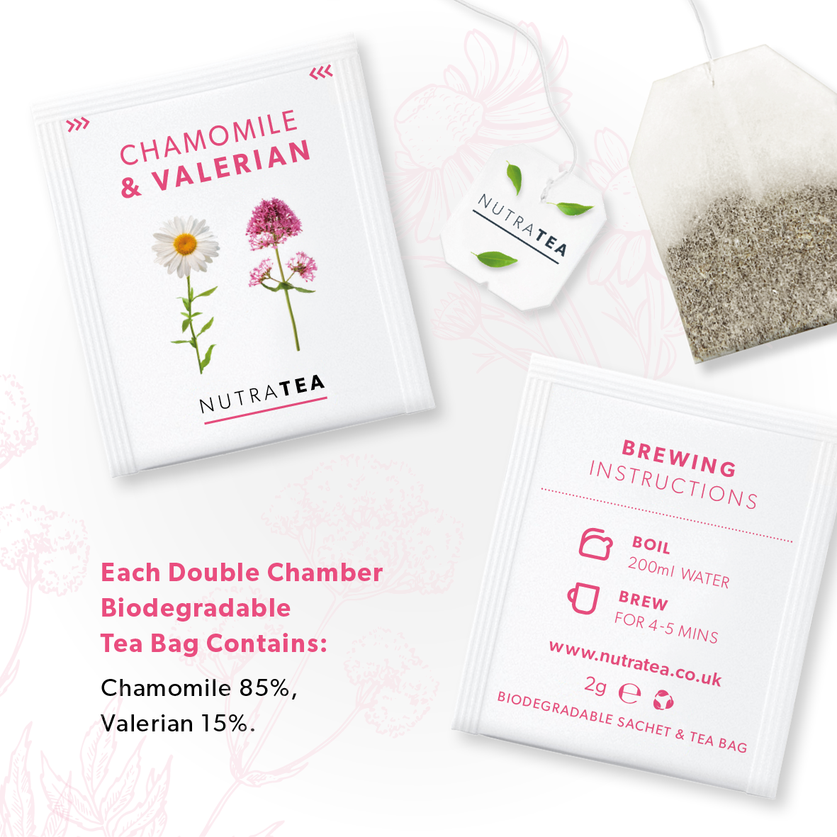 NutraTea – wholesale Health/detox tea – Chamomile & Valerian Herbal Tea3