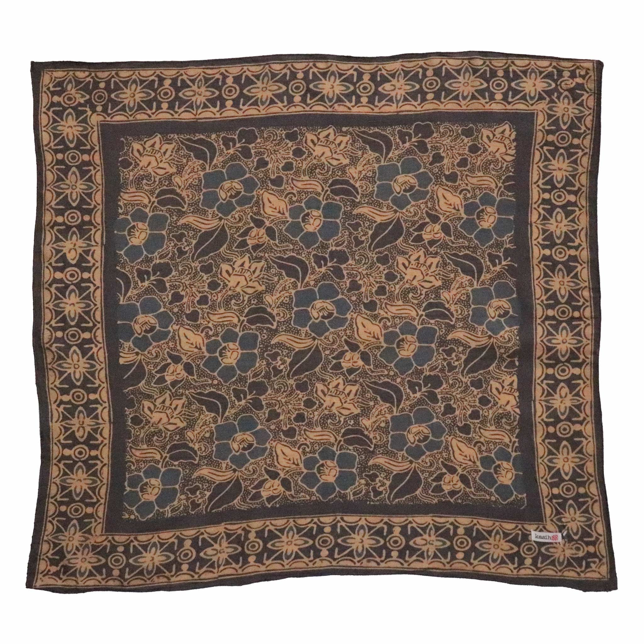 Kasih Co-op - Wholesale Bandana - Unisex - Hand Dyed Batik Bandana Spotted Flower, Grey, Blue, Hair Cover Scarf, Cotton1