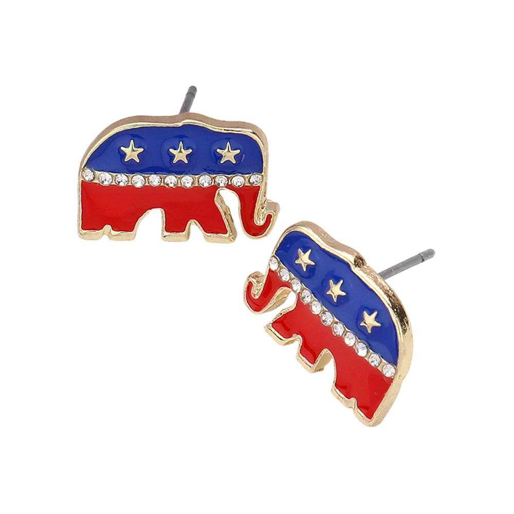Sensibling Corp. - Wholesale Stud/Post Earrings - Stone Paved American USA Republican Elephant Stud Earrings1