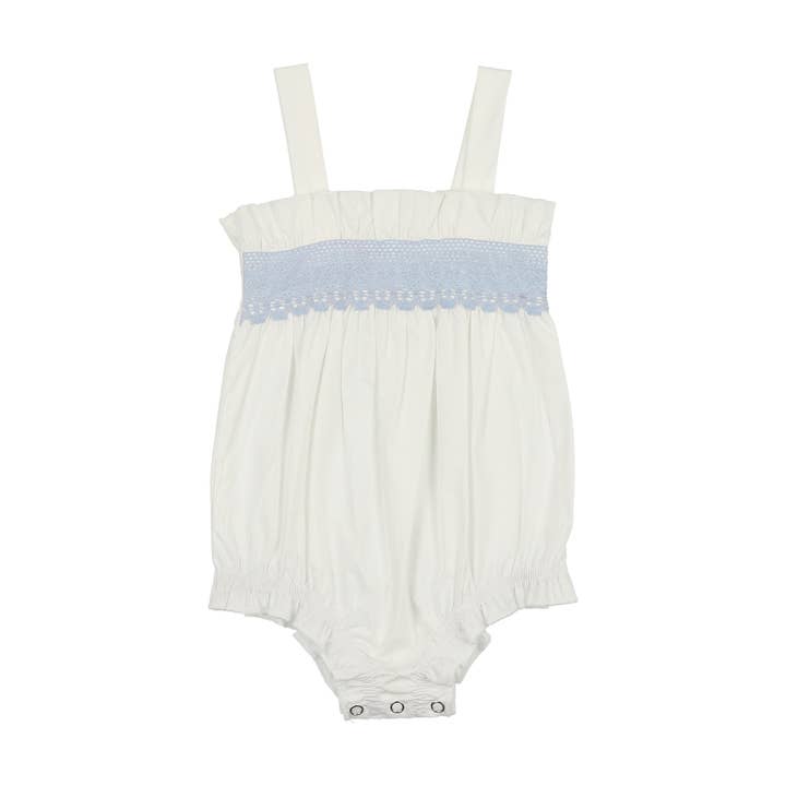 Light Blue Lace Romper for wholesale by Cuddle and Coo