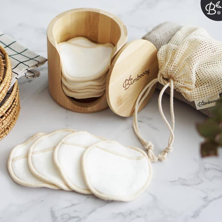 Bamboozy x Cosmeau - Wholesale Cotton Pad - 16x White Reusable Cotton Pads 4-Layers + Bamboo Holder7