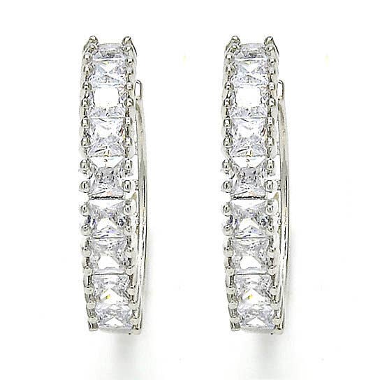 Rhodium Plated Huggie Hoop, With Cubic Zirconia for wholesale by FASHIONISTAAA