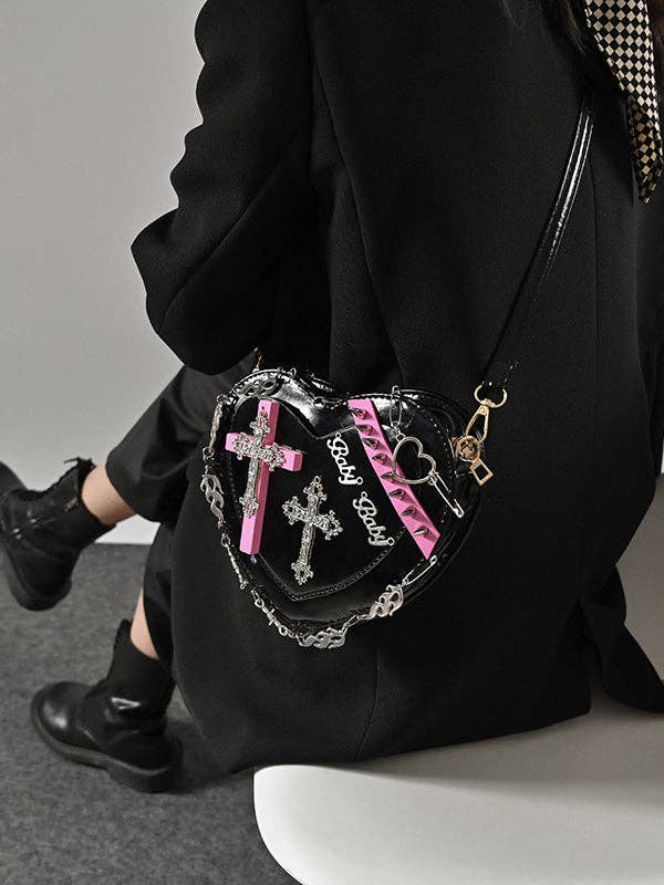 BLACK Stylish Selection Cool Heart Shape Chains Rivet Bags Accessories for wholesale on Faire0