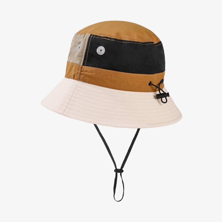 Cappello da pescatore patchwork da esterno con cinturino regolabile e tesa larga per la vendita all'ingrosso da parte di AK Brand