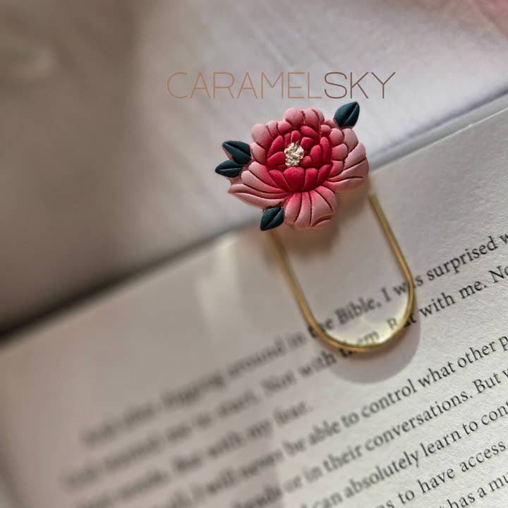Caramel Sky - Wholesale Bookmark - Handmade Peony Flower Paperclip Bookmark, Clay Bookmark8