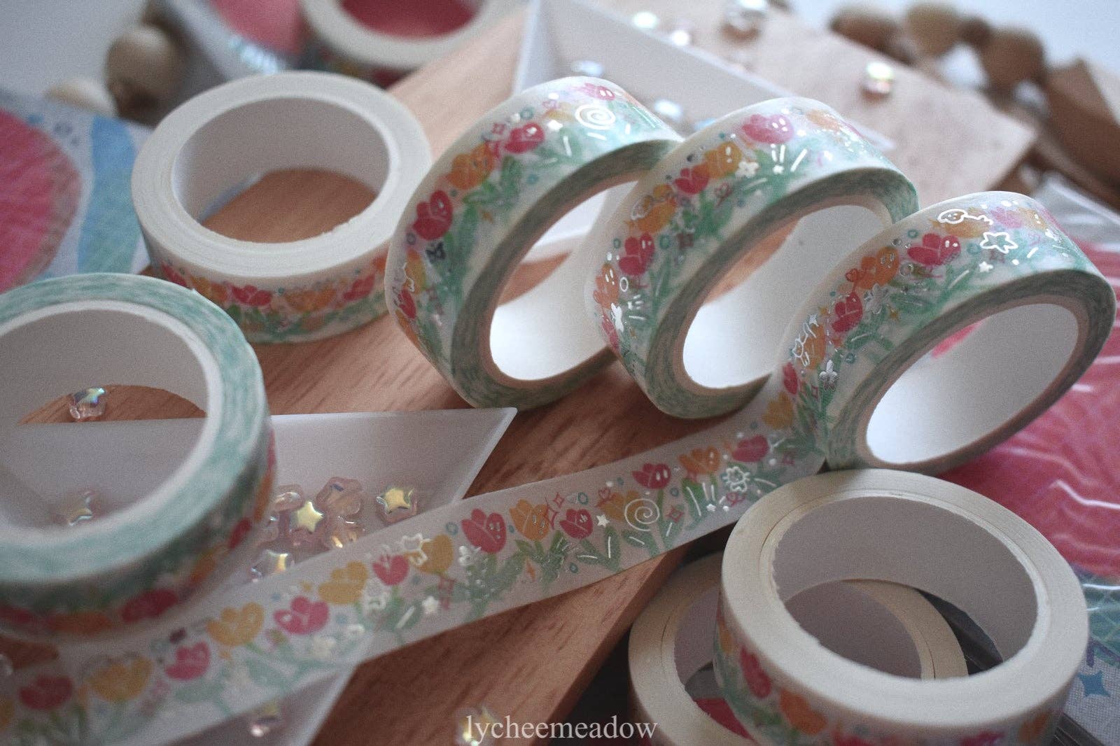 Lycheemeadow - Wholesale Washi Tape - Tulips Silver Metallic Foil Washi Tape2