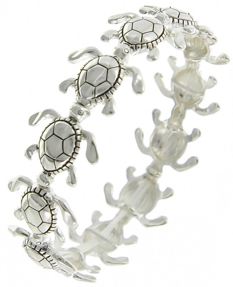 0011 PREMIERE – wholesale Berlockarmband – FR5851 Antik silversköldpadda Sea Life Metal Stretcharmband0