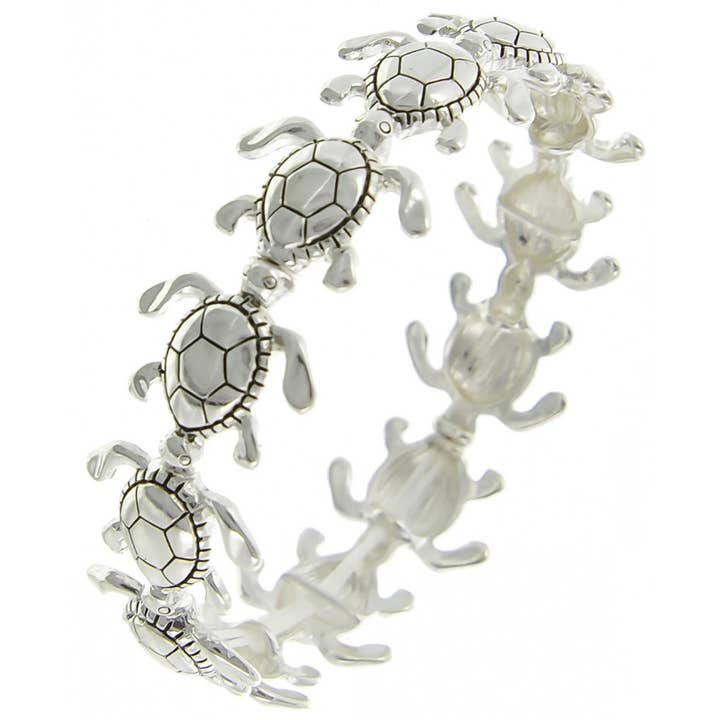 0011 PREMIERE – wholesale Berlockarmband – FR5851 Antik silversköldpadda Sea Life Metal Stretcharmband