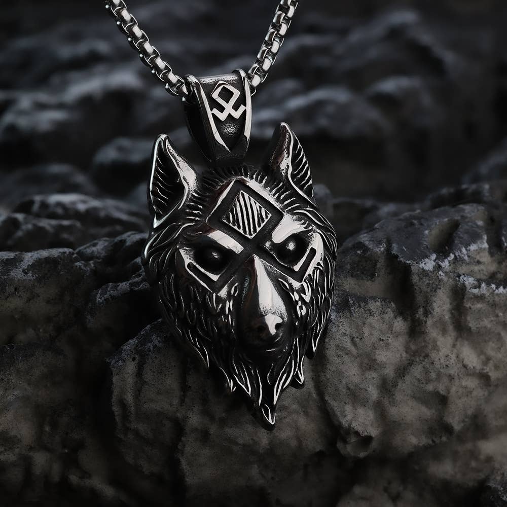 Gemcohub - Wholesale Pendant/Charm Necklace - Nordic Vintage Viking Symbol Wolf Head Necklace1