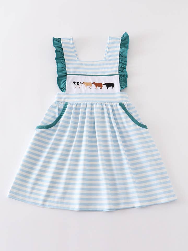 Kjole med broderi af blåstribet ko for engroshandel hos Mom & Co.