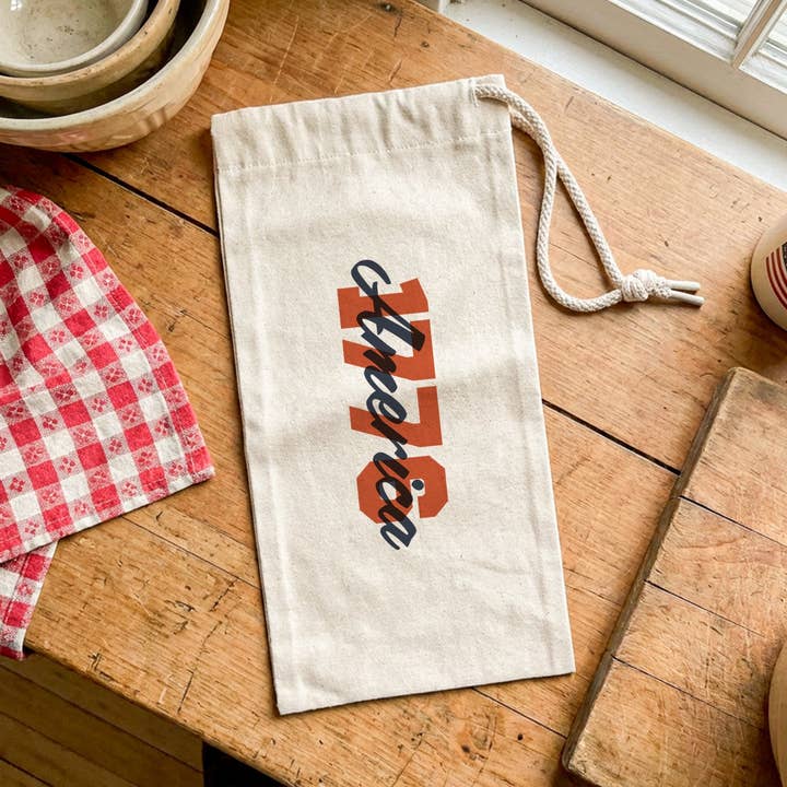 América 1776 Estilo de Impressão em Bloco - Saco de Vinho em Tela por atacado de Heritage 76