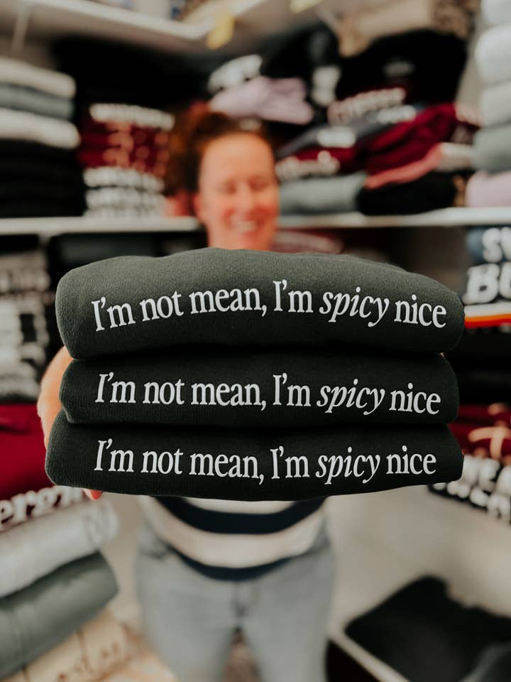 I'm not mean, I'm Spicy Nice Cozy Crew Neck Sweater for wholesale by Blonde Ambition | Jewelry | Valentines Gift & Sweaters
