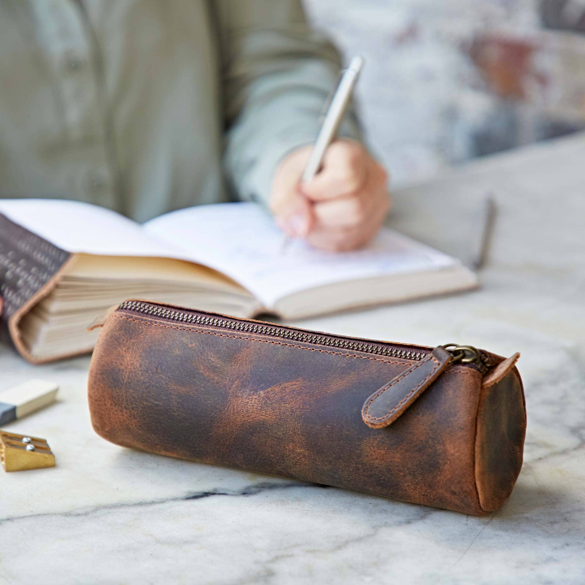 The Paper High Gift Company Limited – wholesale Pencil case/pouch – Buffalo Leather Round Pencil Case - Black or Brown -Handmade4