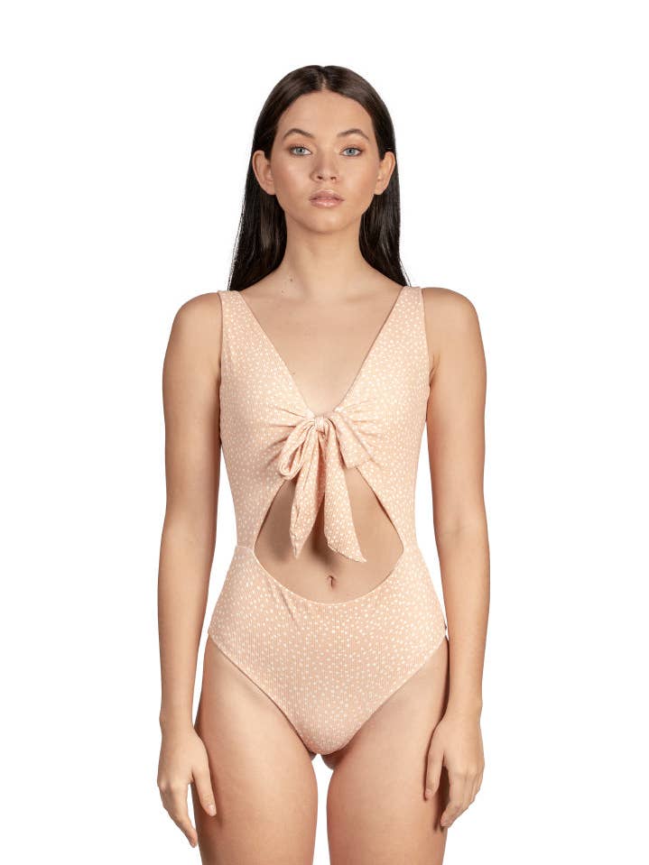 Mar Cutout One Piece in Ribbed Polka Dots for wholesale by SANLIER