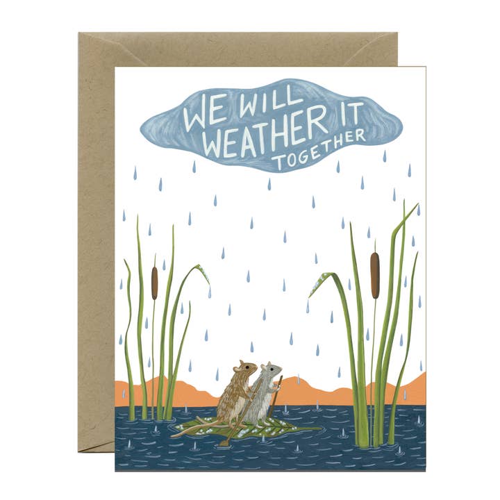 Carte de condoléances Weather It Together, Mice in a Rainstorm pour la vente par Yeppie Paper