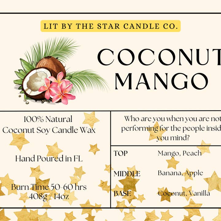Kokos Mango - Mat Sort Glas Kokos Soja Lys for engroshandel hos Lit By The Star Candle Co.