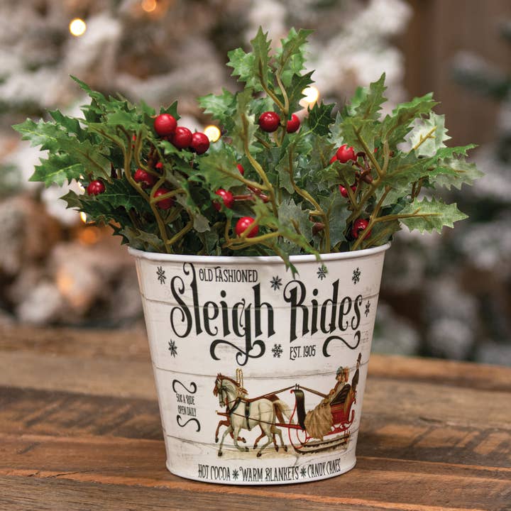 The Hearthside Collection - Wholesale Christmas Decoration - Old Fashioned Sleigh Rides White Metal Bucket1
