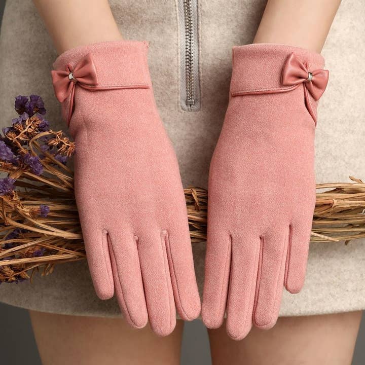 Fleece Touchscreen Gloves With Bow for wholesale by FurDecoration