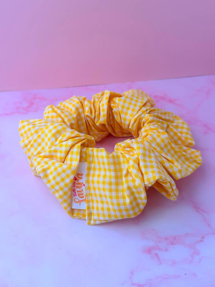 Back to School - Yellow Gingham print XL Scrunchie for wholesale by ThatsSewLauraUk
