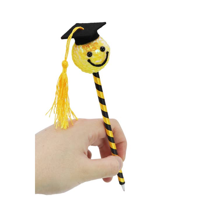Cap Zone - Wholesale Pen - Graduation Scholar Hat Smiley Emoji Pen - 12 pcs