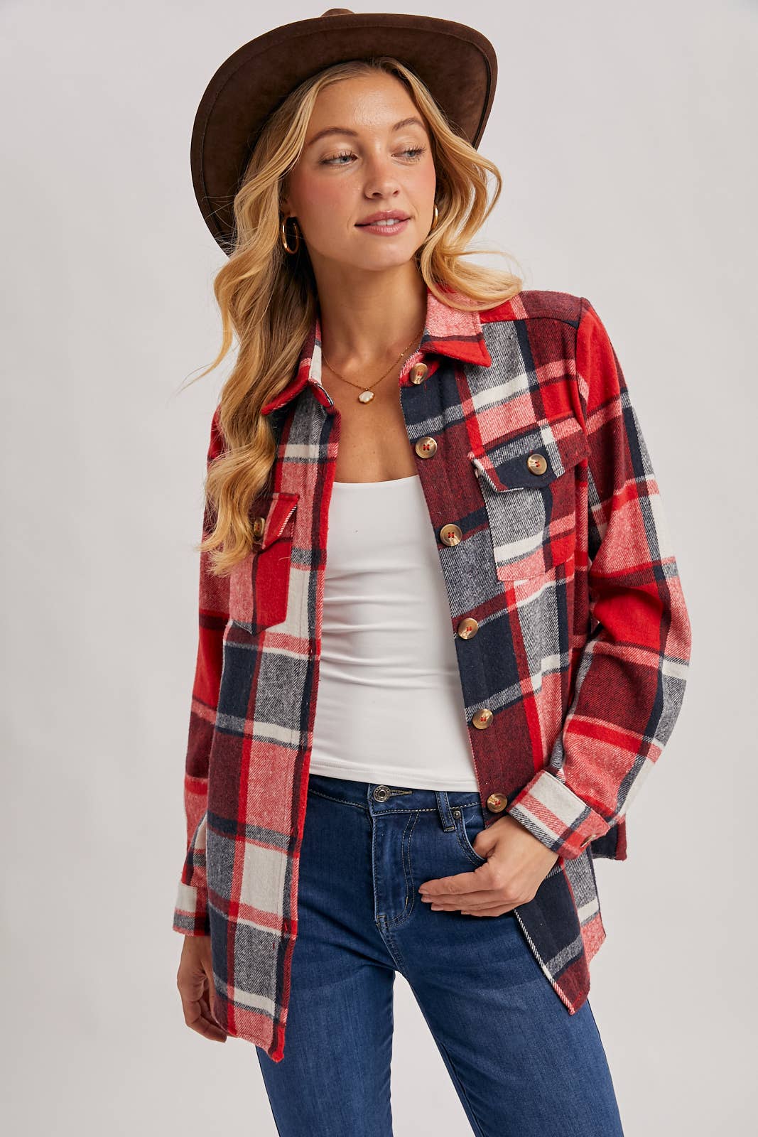 Bluivy - Wholesale Shirt Jacket/Shacket - Women's - FLANNEL PLAID SHACKET WITH POCKETS23