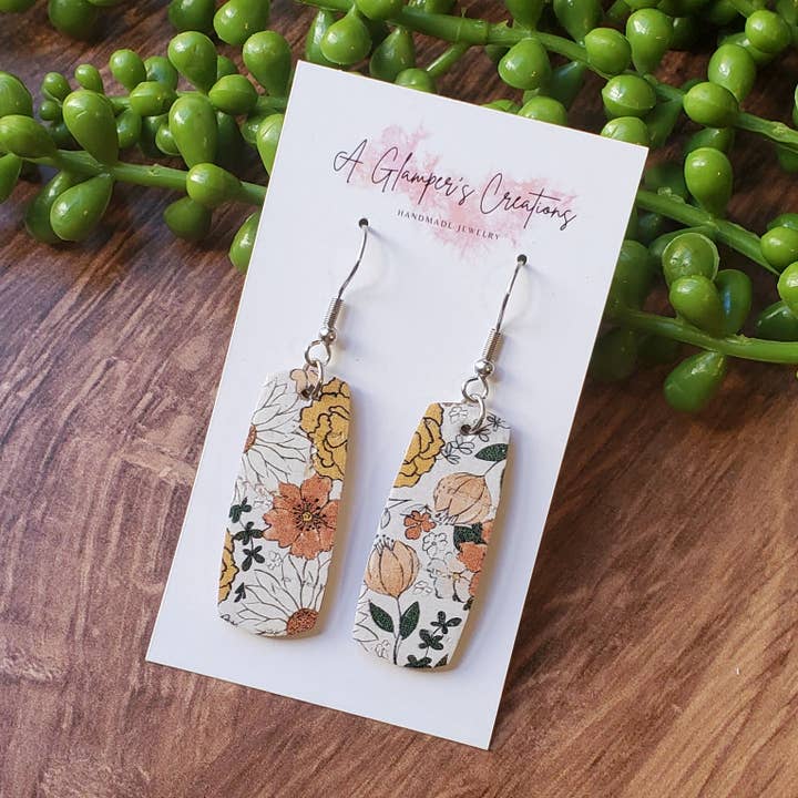 A Glamper's Creations LLC - Wholesale Dangle Earrings - Boho Floral Mini Bar Leather Earrings