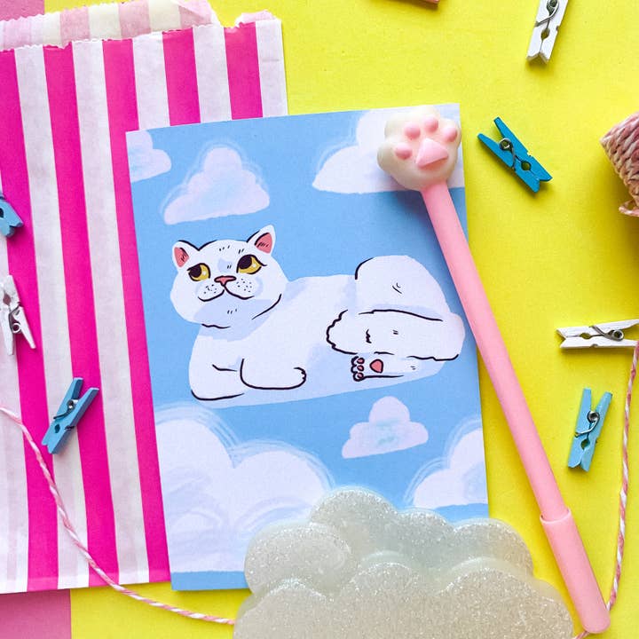 Sophie Heywood - Wholesale Everyday Greeting Card - Mochi Hovercat Cloud Greeting Card