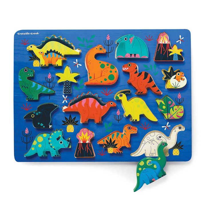 Crocodile Creek 16 Piece Let's Play Wooden Puzzle Dinosaurs for wholesale by Hippychick