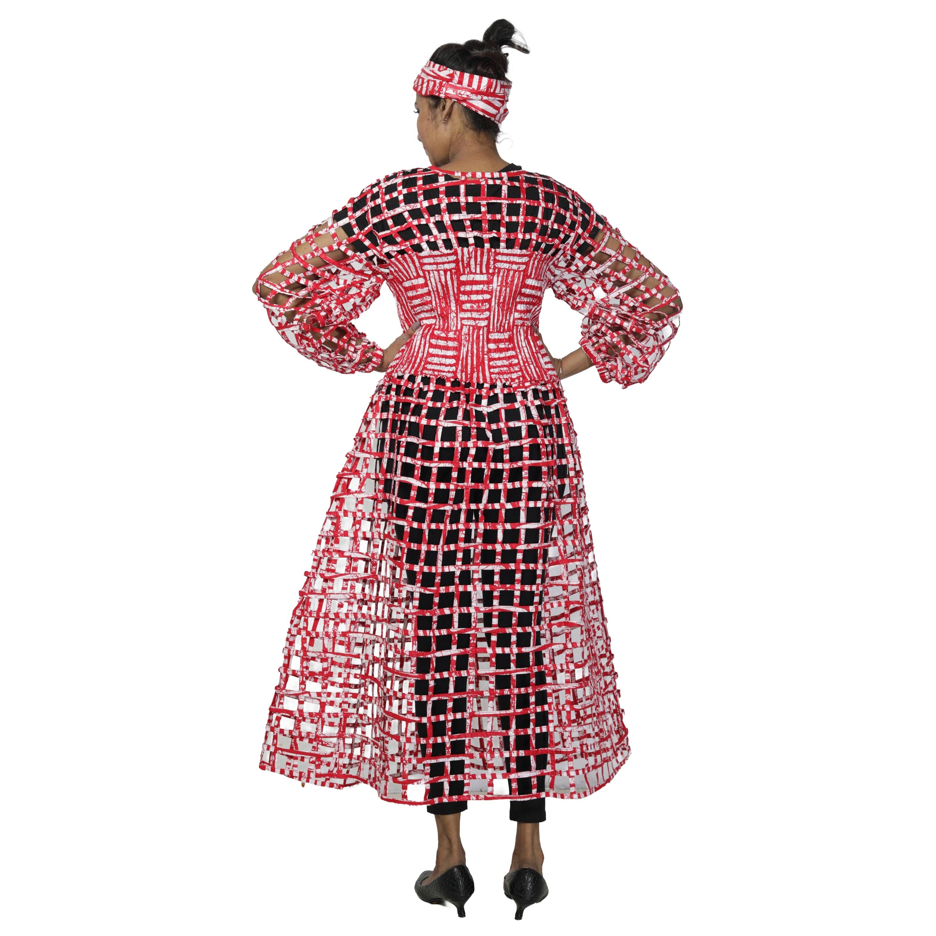 African Stars - Wholesale Dress - Women's - Women's Long Sleeve Smocked Bodice Cage Dress -- FI-ST1228