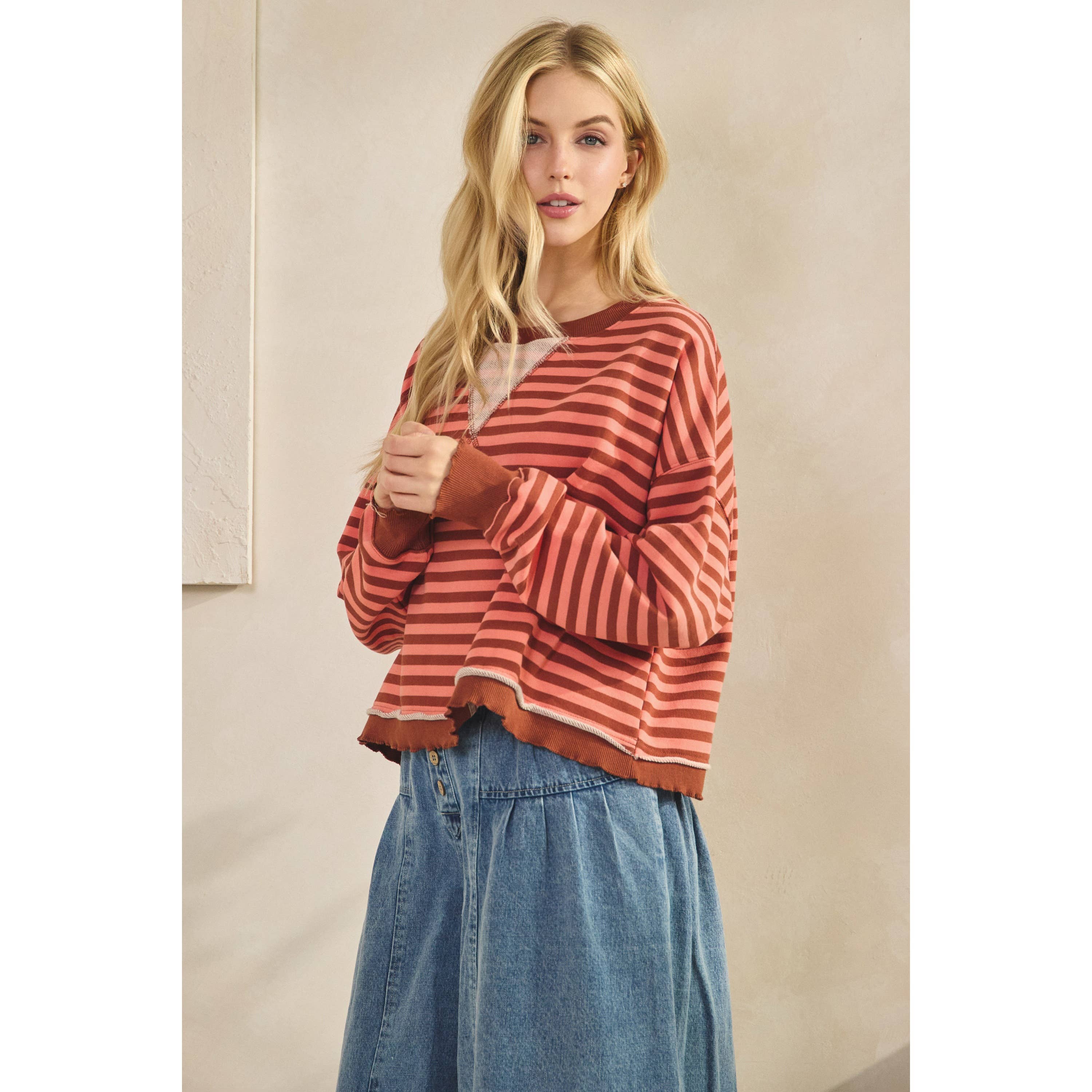 Veveret - Wholesale Tunic - Women's - Cropped Striped French Terry Top27