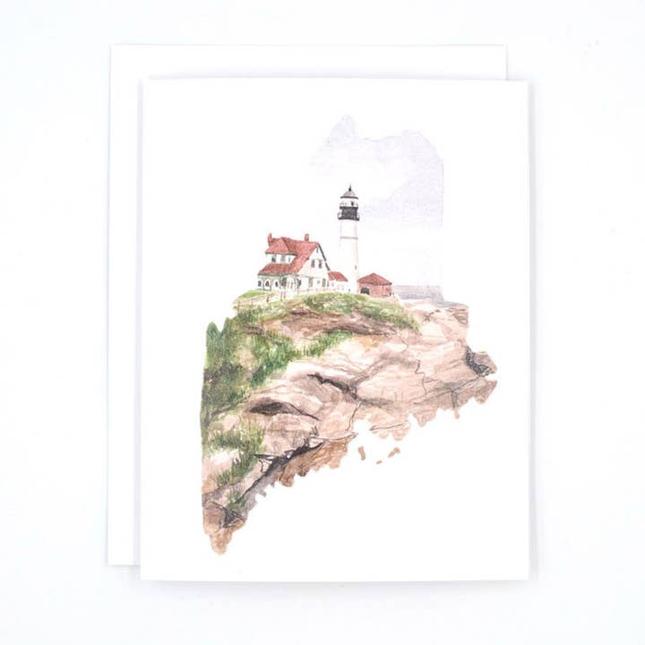 Rachel Alvarez Art - Wholesale Everyday Greeting Card - Maine State Art Card - Maine Lighthouse0