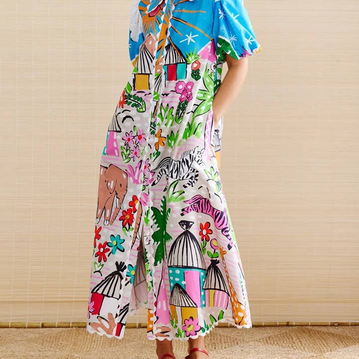 Graphic Print Button-Down Maxi Dress for wholesale by EmberLoom